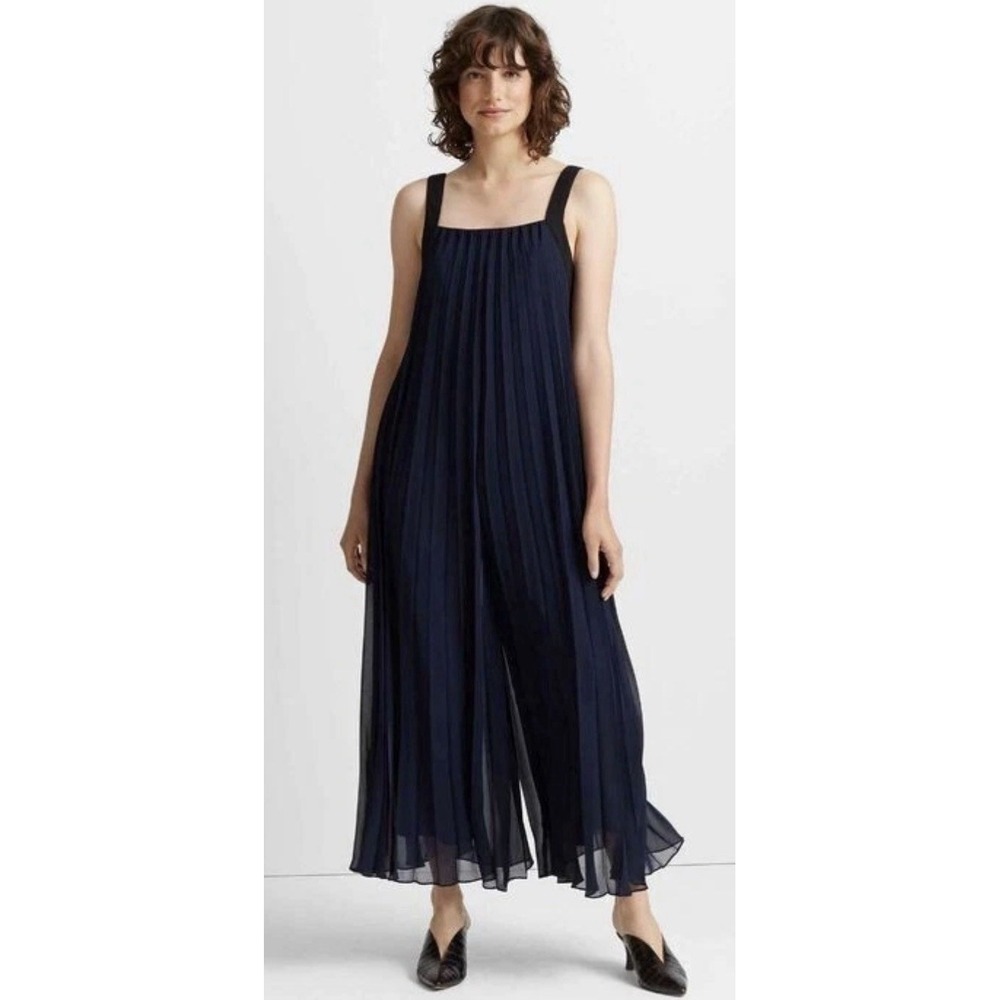 Club Monaco Women's Pantaloon Jumpsuit Pleated Blue Size 14 Retail $329 Wide Leg